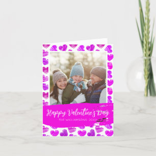 Lycklig Valentiness Modern Lila Rosa Hearts Photo Helgkort