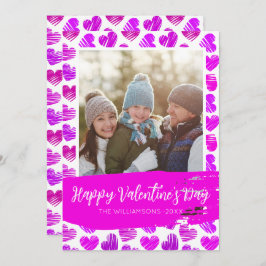 Lycklig Valentiness Modern Lila Rosa Hearts Photo Julkort