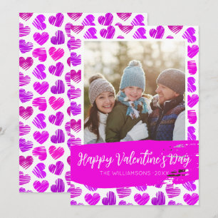 Lycklig Valentiness Modern Lila Rosa Hearts Photo Julkort