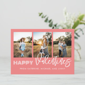 Lycklig Valentiness Rosa Photo Collage Family Card Julkort