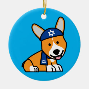 Lycklig valp för hund för Hanukkah judisk Julgransprydnad Keramik