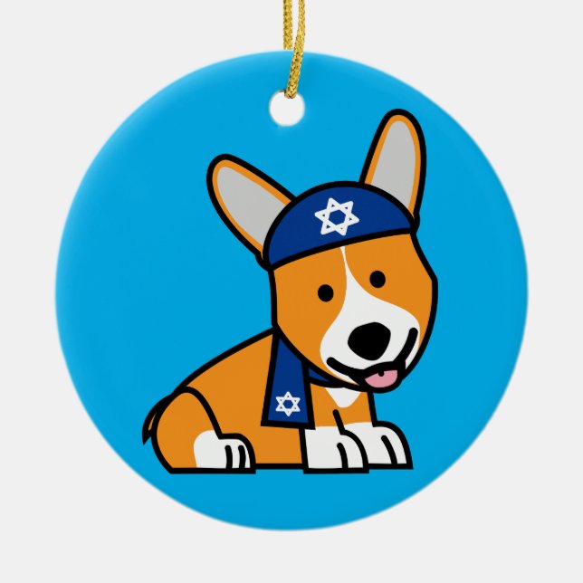 Lycklig valp för hund för Hanukkah judisk Julgransprydnad Keramik (Framsidan)