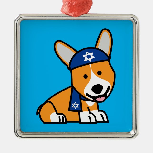 Lycklig valp för hund för Hanukkah judisk Julgransprydnad Metall (Framsidan)