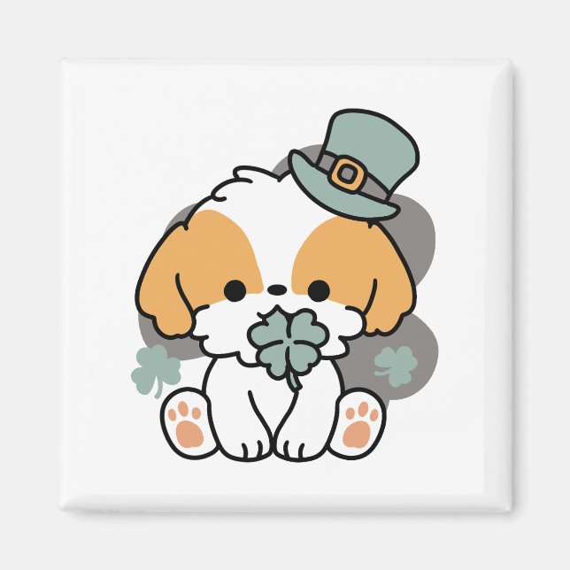 Lycklig Valp med Klöver – St. Patrick's Day-presen Magnet (Framsidan)
