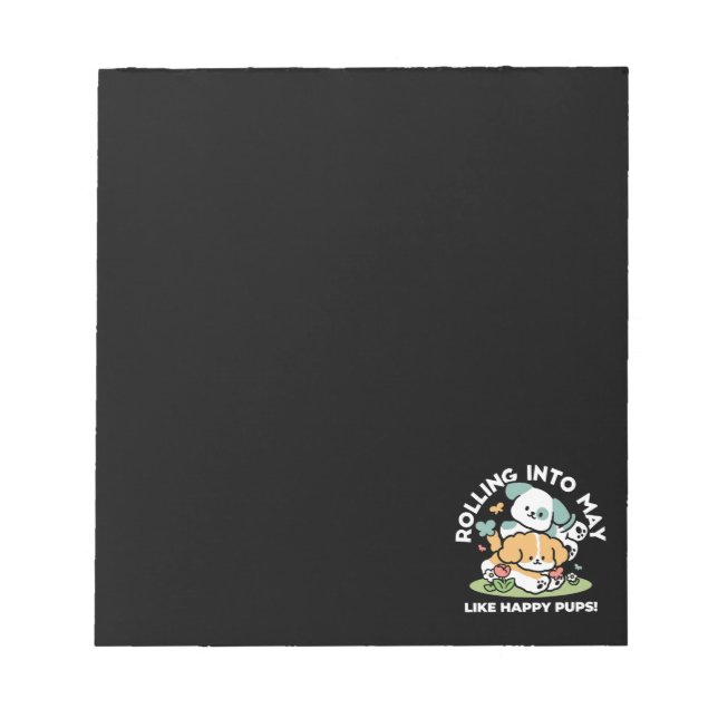 Lycklig valpar som rullar in i maj - Kawaii Hund A Anteckningsblock (Framsida)