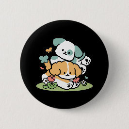 Lycklig valpar som rullar in i maj - Kawaii Hund A Knapp