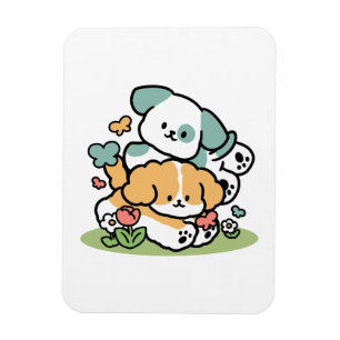 Lycklig valpar som rullar in i maj - Kawaii Hund A Magnet