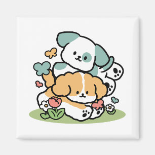 Lycklig valpar som rullar in i maj - Kawaii Hund A Magnet