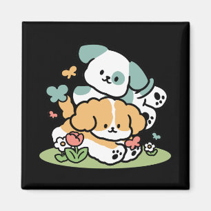 Lycklig valpar som rullar in i maj - Kawaii Hund A Magnet