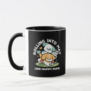 Lycklig valpar som rullar in i maj - Kawaii Hund A Mugg