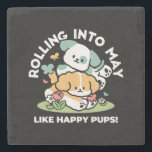 Lycklig valpar som rullar in i maj - Kawaii Hund A Stenunderlägg<br><div class="desc">Välkomna May med en glatt tumlare! Den här söta designen har två valpar i lycklig som rullar i en vår-skugga, omgiven av blommor, med det lekande citatet "Rolling In to May like Lycklig Valps!" mot en djärv bakgrund av mörken. Perfekt för hundälskare, vår-entusiaster och kawaii fläkt som vill fira säsongen...</div>