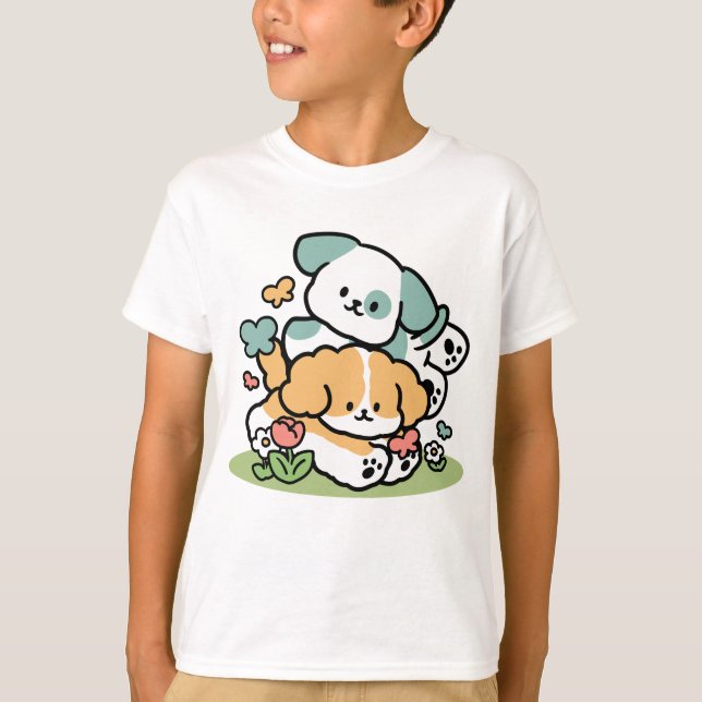 Lycklig valpar som rullar in i maj - Kawaii Hund A T Shirt (Framsida)
