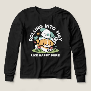 Lycklig valpar som rullar in i maj - Kawaii Hund A T Shirt