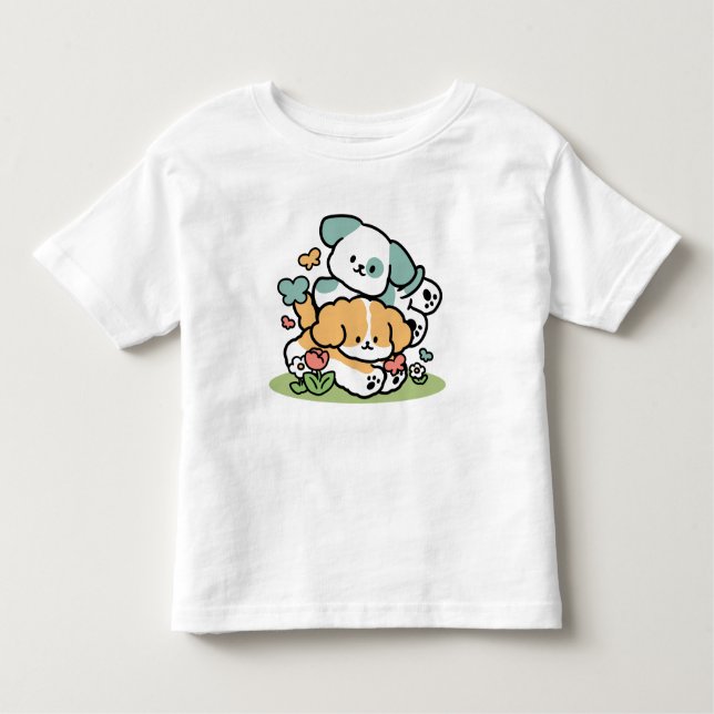 Lycklig valpar som rullar in i maj - Kawaii Hund A T Shirt (Framsida)