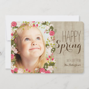 Lycklig Vår Blommigt Linen Photo Greeting Card Kort