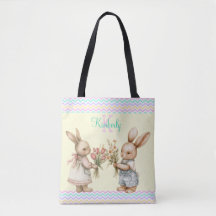 Lycklig Vår! Boy & Girl Bunny Rabbit med blommor