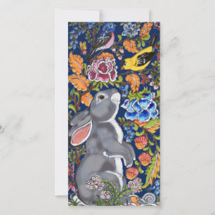 Lycklig Vår Bunny Rabbit Bird Blommigt Photo Påsk Julkort