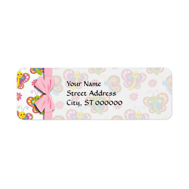 lycklig vår-butterflugor mönster returadress etikett (Framsidan)