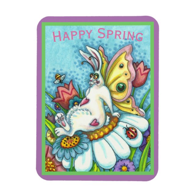 LYCKLIG VÅR FLUTTERBUN RABBIT, FUNNY BUNNY FAIRY MAGNET (Vertikal)