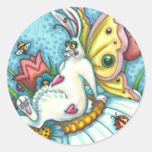 LYCKLIG VÅR FLUTTERBUN RABBIT, FUNNY BUNNY FAIRY RUNT KLISTERMÄRKE