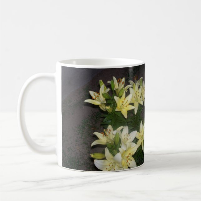 Lycklig Vår Gult Lilies Mirrored Photo Kaffemugg (Vänster)
