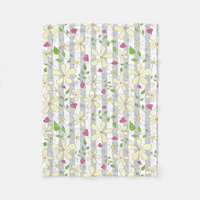 Lycklig vår, vita daisy, blommigt fleecefilt (Framsidan)