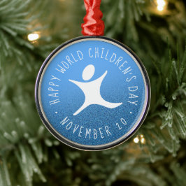 Lycklig, världens barndag, blått Glitter Julgransprydnad Metall