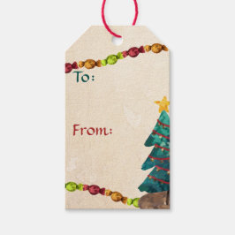 Lycklig-vattenfärgsjulen till från presentetikett