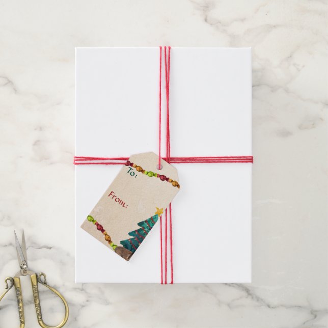 Lycklig-vattenfärgsjulen till från presentetikett (Med Snöre)