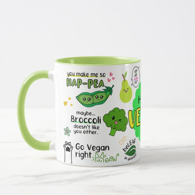 Lycklig Vegan Mugg - Funny Vegan Mugg, växtbaserad (Vänster)