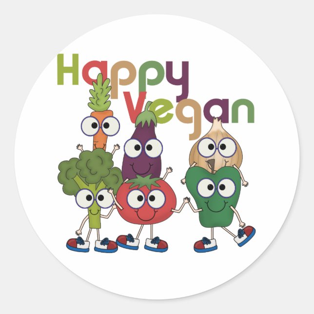 Lycklig Vegan Runt Klistermärke (Framsida)