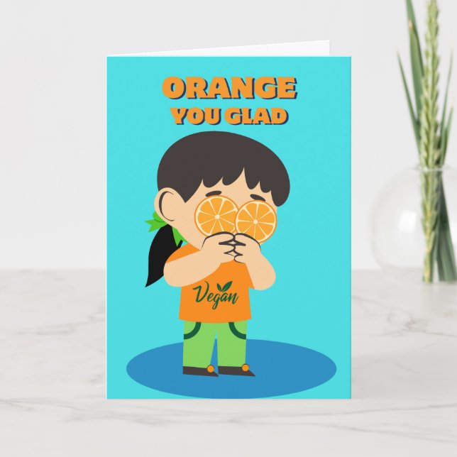 Lycklig Vegårsdag Vegan Firande Cute Girl Helgkort (Framsida)