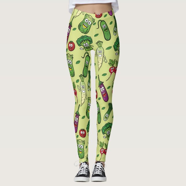 Lycklig Vegetables Mönster Leggings (Framsida)