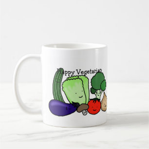 Lycklig vegetarisk gullig färgrik grönsakmuggkop kaffemugg