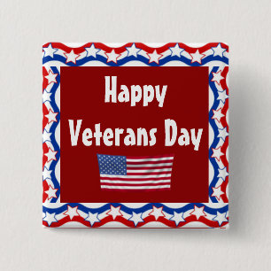 Lycklig veterans Day Button w/ Stars och stripes Knapp