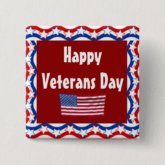 Lycklig veterans Day Button w/ Stars och stripes Knapp (Framsida)