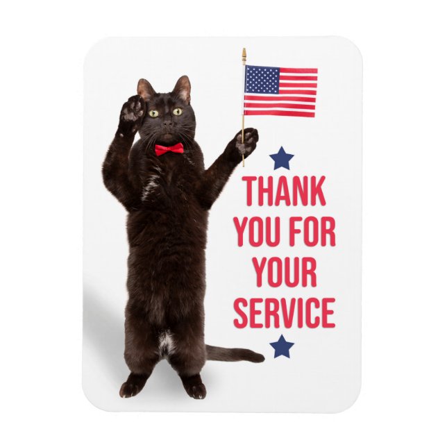 Lycklig Veterans Day Cat Holding Flagga och Saluti Magnet (Vertikal)