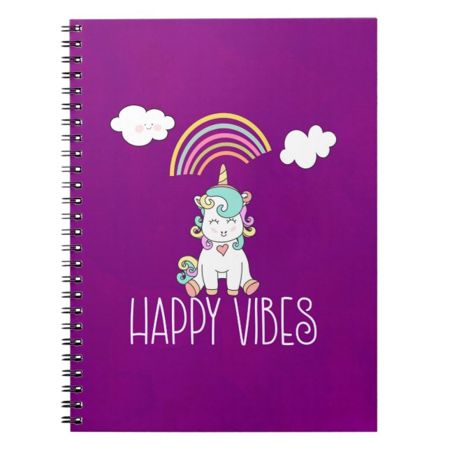 Lycklig Vibes Cute Smiling Unicorn Anteckningsbok (Framsidan)