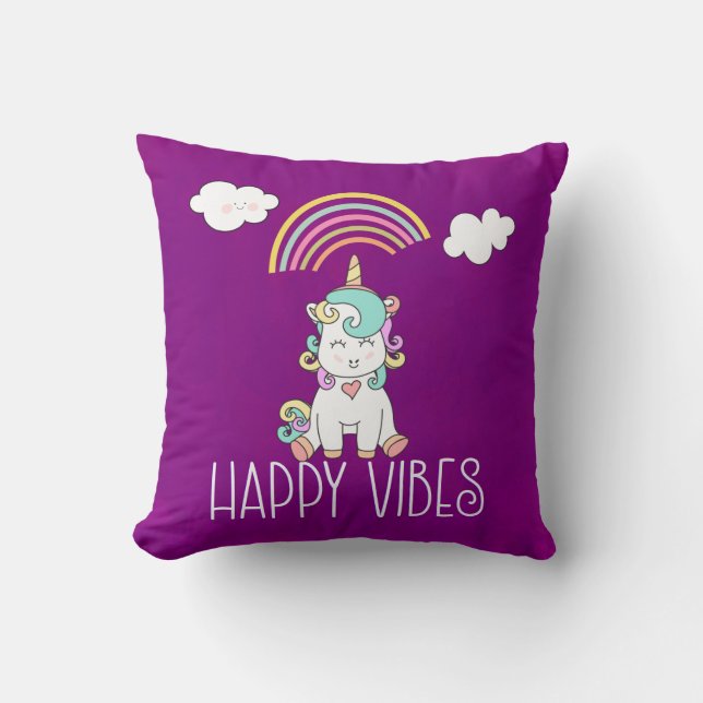 Lycklig Vibes Cute Smiling Unicorn Kudde (Framsida)