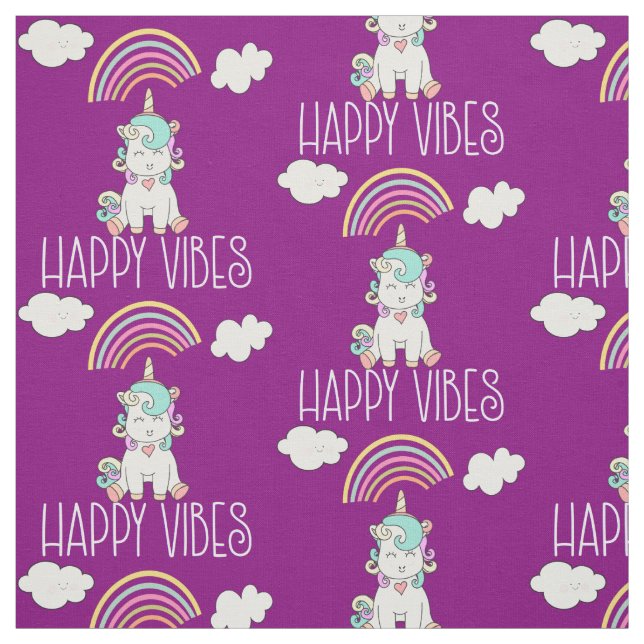 Lycklig Vibes Cute Smiling Unicorn Mönster Tyg (Provkarta)