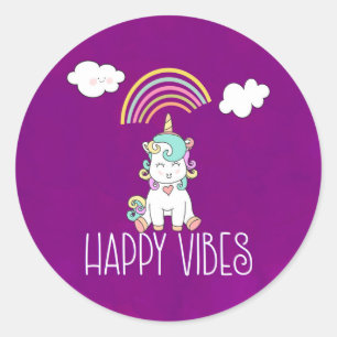 Lycklig Vibes Cute Smiling Unicorn Runt Klistermärke