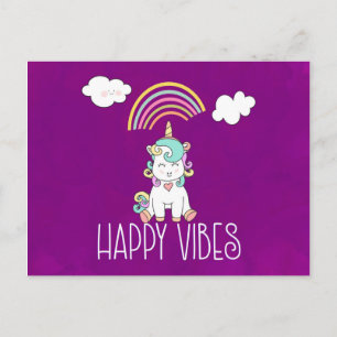 Lycklig Vibes Cute Smiling Unicorn Vykort