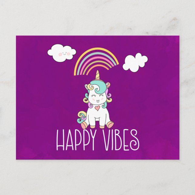 Lycklig Vibes Cute Smiling Unicorn Vykort (Framsida)
