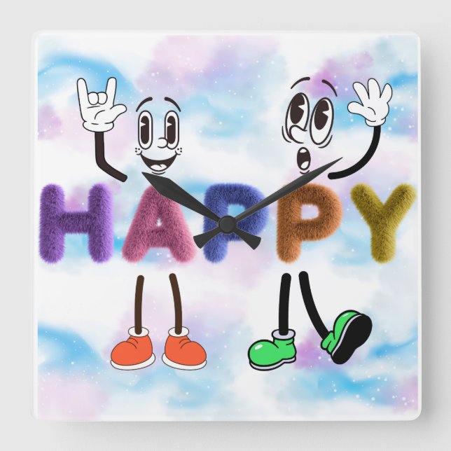 Lycklig Vibes Fyrkantig Klocka (Framsida)