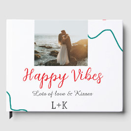 Lycklig Vibes helgdag par namn datum bröllop röd Gästböcker