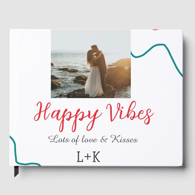 Lycklig Vibes helgdag par namn datum bröllop röd Gästböcker (Framsida)