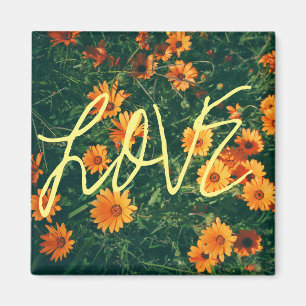 Lycklig Vibes Kärlek Orange Flowers Magnet