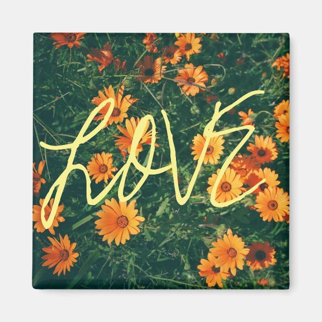Lycklig Vibes Kärlek Orange Flowers Magnet (Framsidan)