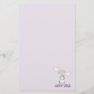Lycklig Vibes Typography Cute Smiling Unicorn Brevpapper