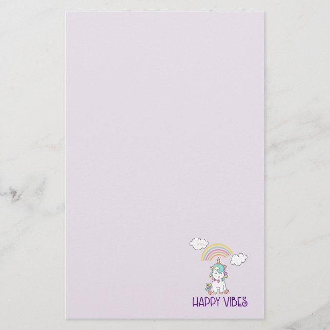 Lycklig Vibes Typography Cute Smiling Unicorn Brevpapper (Framsida)